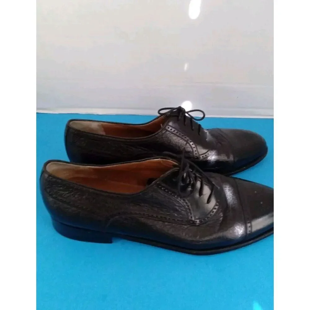 Domani Black Leather Wingtip Oxford Dress Shoes Lace Up Men's‎